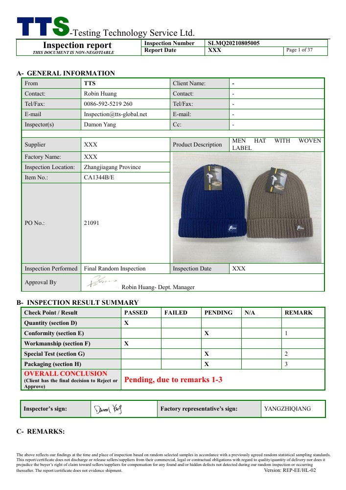 Textiles & apparel — cover of a published TTS sample report